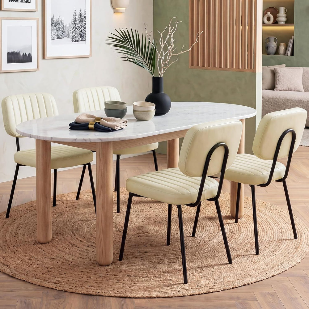 OLIXIS Dining Chairs Set of 4, Upholstered Kitchen Chairs, Beige White