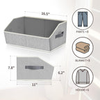 Trapezoid Bins for Organization - 8 Pack Storage Cubes, Decorative Fabric Organizer Bins, Large Baskets for Storage, Linen Storage Organizer for Clothes, Books, Home, Light Gray