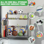 Garage Sports Equipment Organizer,Ball Storage With Four Baskets And Six Hooks,Sports Organizer For Garage,Heavy Duty Garage Organizer,Garage Storage,Garage Organization,Outdoor Toy Storage