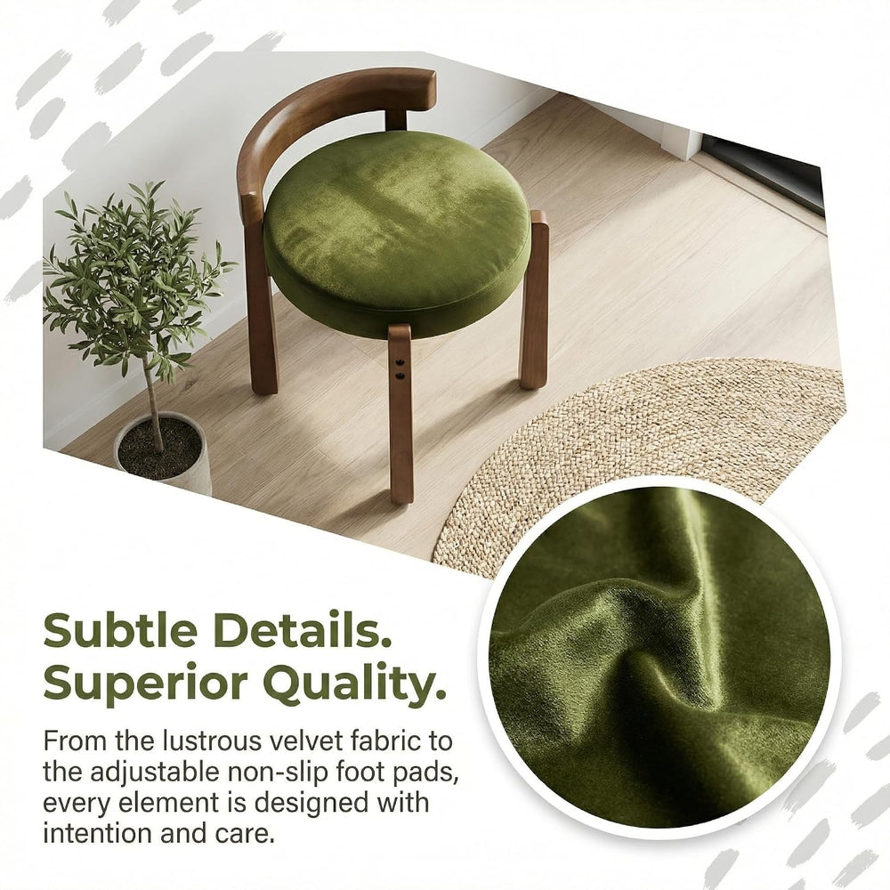 DUOMAY Velvet Vanity Stool with Low Back, Upholstered Round Makeup Stool, Cut...