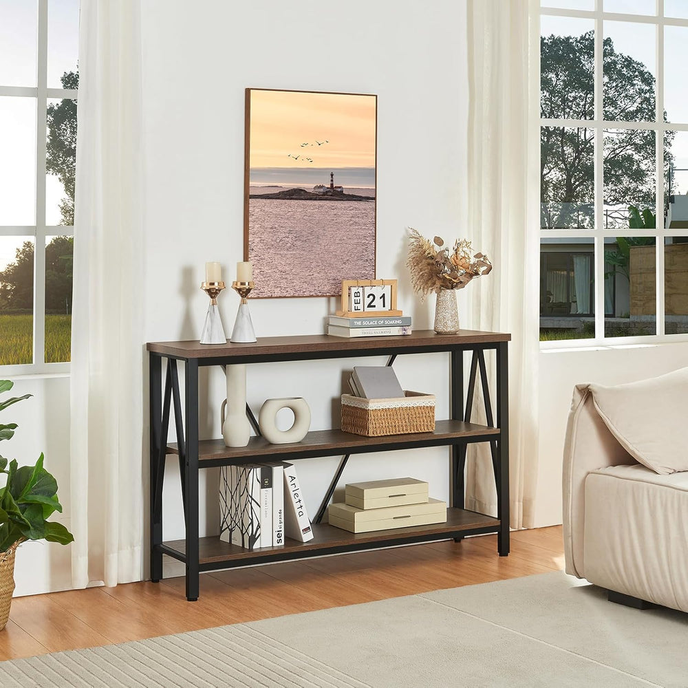 Entryway Console Table, 3 Tier Entry Table with Open Shelves, Brown, 47 IN | ...