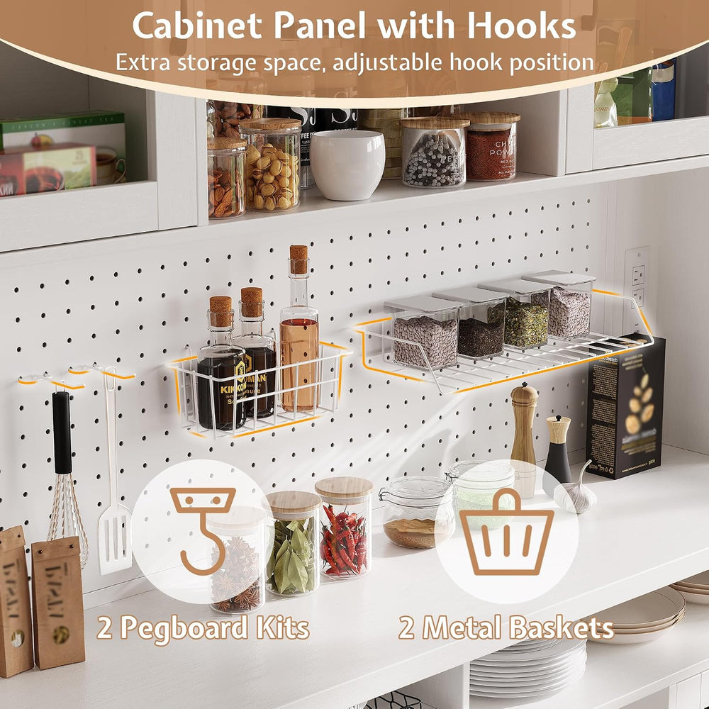 71" Kitchen Pantry Storage Cabinet with LED Light & Outlet, White | ...