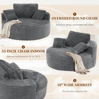 55''W 3.5CM Corduroy Single Foam Sofa, Oversized Round Chair with Pillows, Modern Sleeper for Living Rooms, Lounges, Nurseries and Projection Rooms, Wide-Arm Lounge Chair Armchair, Dark Grey