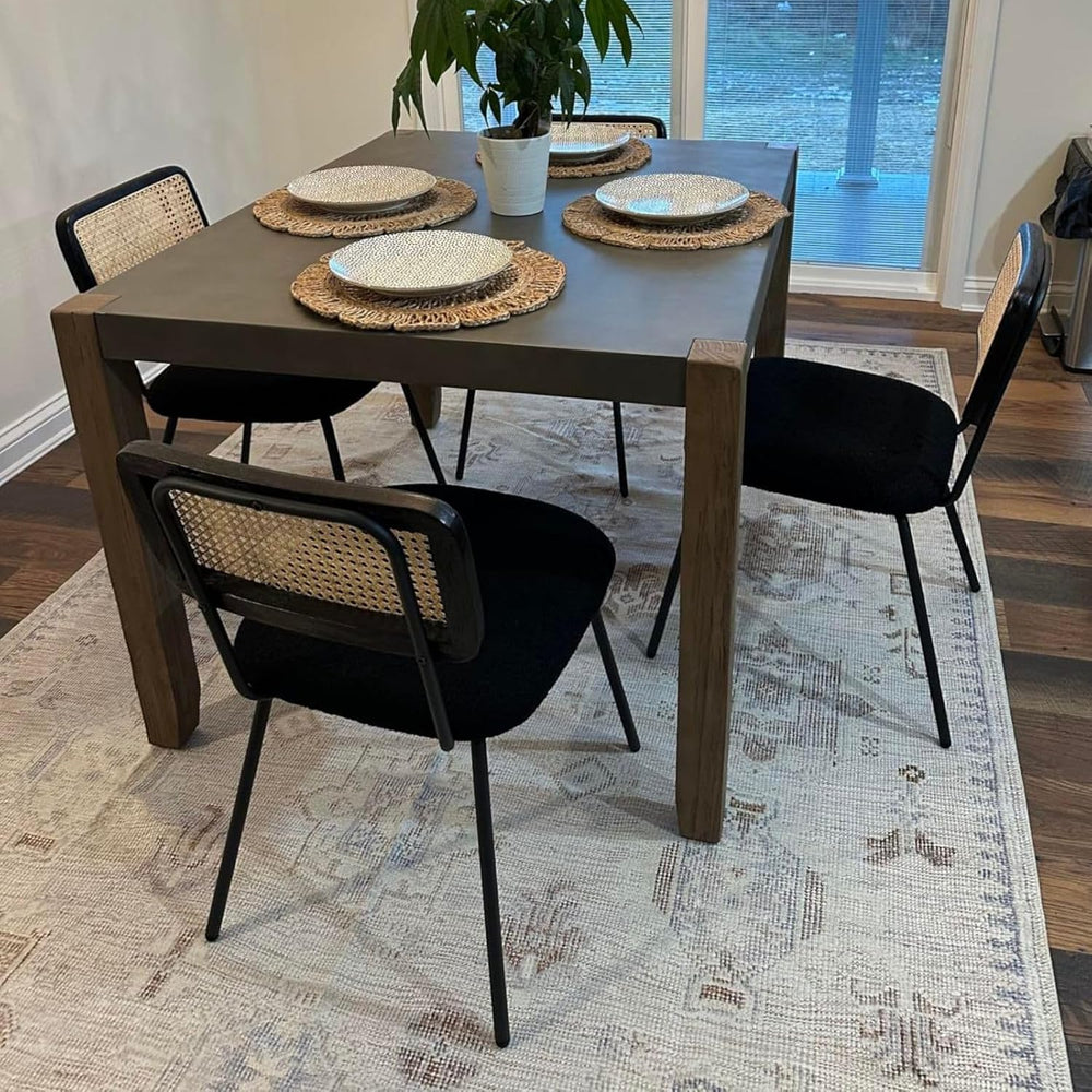 Hyfirm Black Rattan Modern Dining Chairs Set of 4, Armless Side Chairs with M...