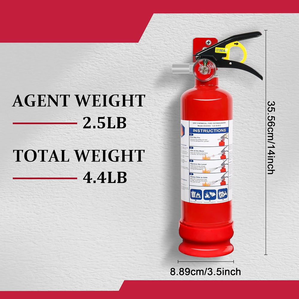 ABC Dry Powder Fire Extinguishers, 2.5lb 1A:10B:C Multi-Class Fire Safety Gea...