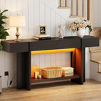 iPormis 70.8" Long Console Table with 2 Drawers and Open Storage, Modern Entryway Table with Colorful LED Lights, Narrow Sofa Table for Living Room, Hallway, Entrance, Behind Couch, Black
