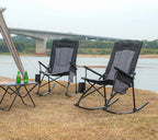 Romswi 2 Pack High Back Portable Rocking Chair with Hard Armrests, Oversized Folding Rocker Camping Chairs for Outdoor, Heavy Duty 400 lbs Patio Lawn Chairs