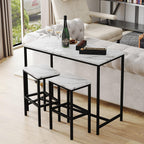Yongchuang 3 Piece Bar Table Set, White Bar Table and Chairs Set for 2, Modern Counter Height Bar Table with 2 Stools for Kitchen, Dining Room High Top Breakfast Table Faux Marble Wood Top