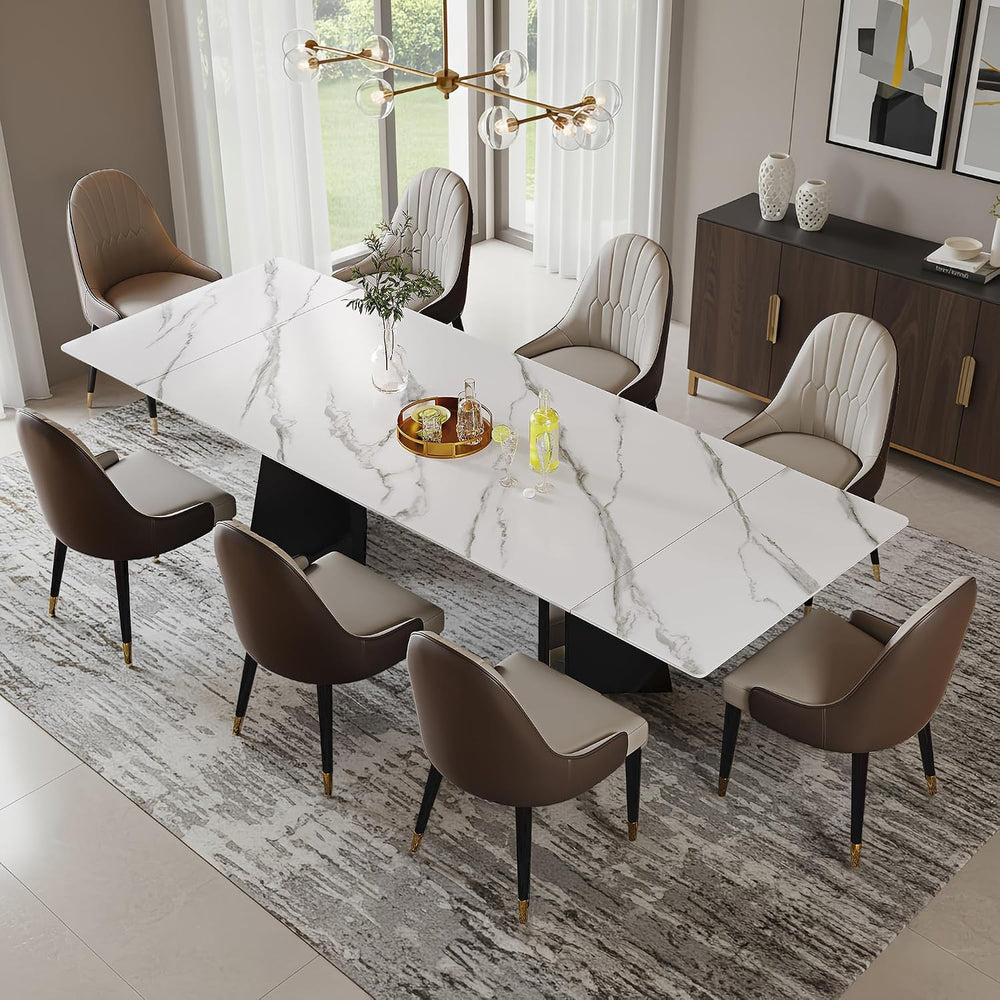 Expandable Dining Table 62.99 to 94.48 Inch Sintered Stone Marble Table Black...