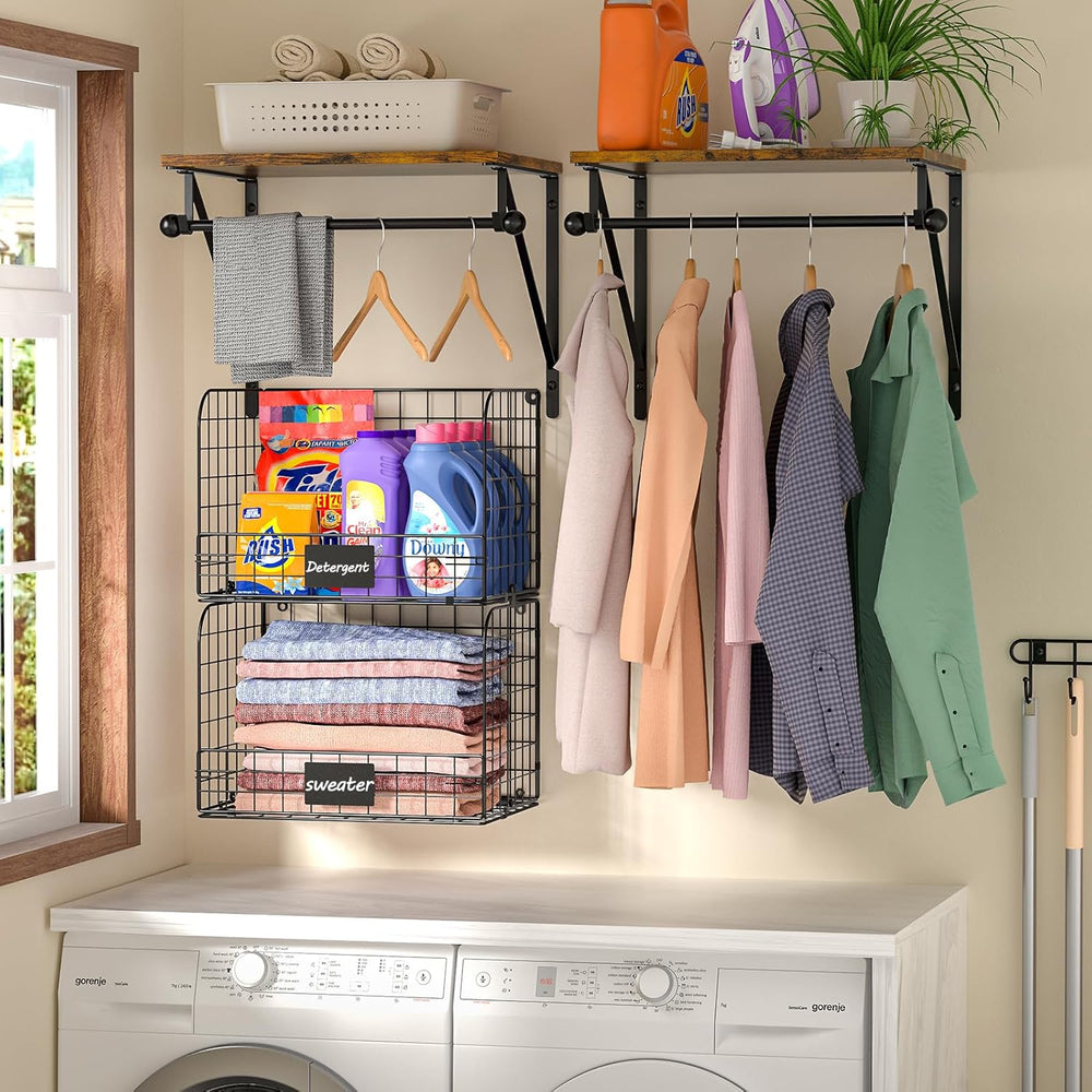 Laundry Room Shelves Wall Mounted with Wire Baskets, Over the Washer and Drye...