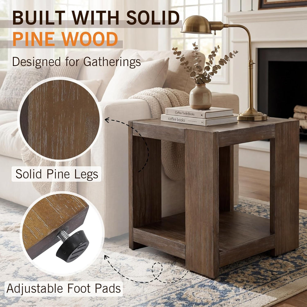 2-Tier Side Table for Living Room Set of 2, Rectangular End Table with Open S...