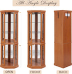Corner Curio Cabinet, 70" H Lighted Glass Display Cage with Tempered Glass Doors and Adjustable Shelves, Bulb Inclued, Wine Bar China Cabinet for Living Room Liquor Storage (Dark Oak)