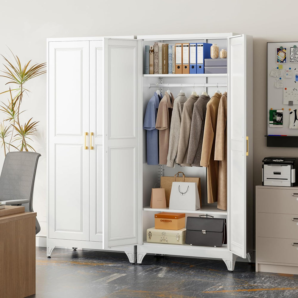 Metal Wardrobe Cabinets,Armoire Wardrobe Closet with Hanging Rod,Clothes Stor...
