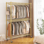 BATHWA Heavy Duty Garment Rack on Wheels, Rolling Clothes Racks for hanging clothes, Modern Closet Wardrobe Clothing Rack with 8 Side Hangers, Gold