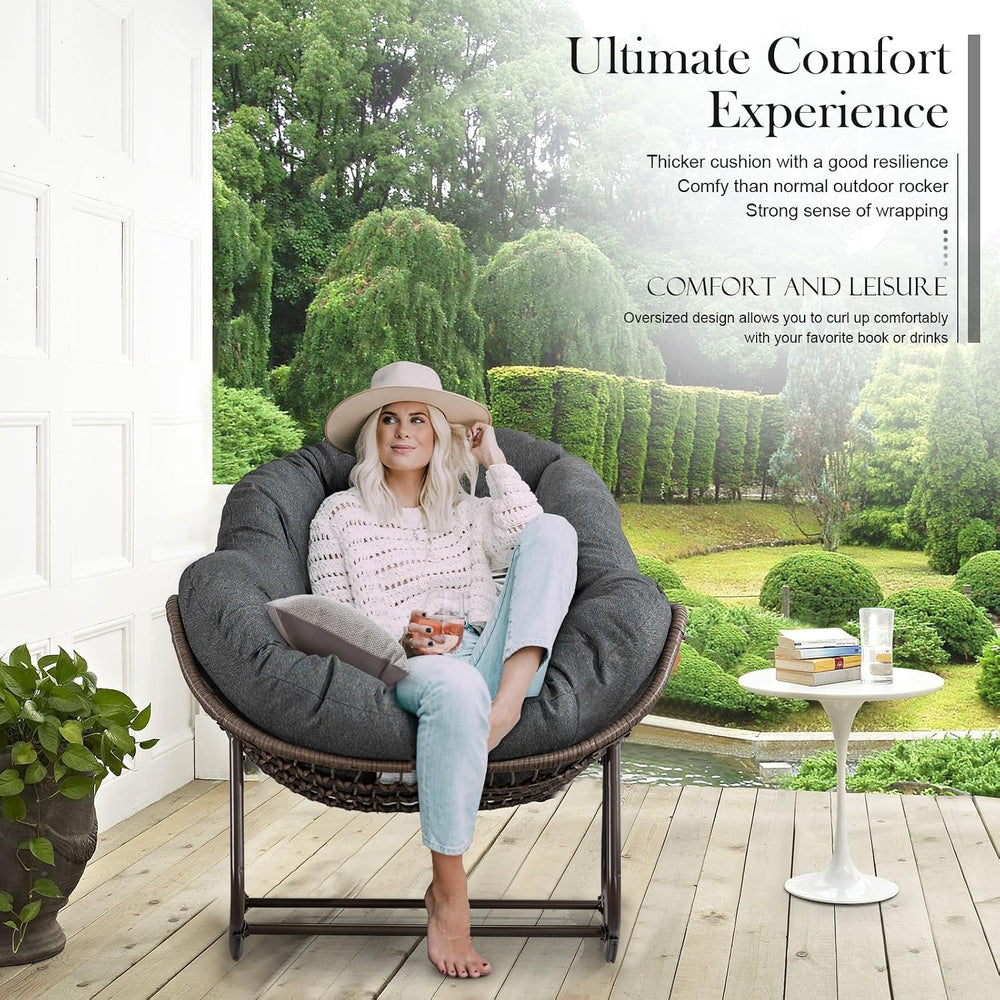 Outdoor Rocking Chair Set of 2, Patio Oversized Wicker Egg Rocking Chair, Ind...
