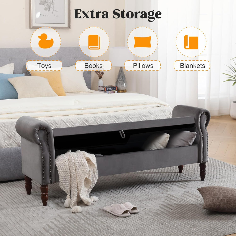 67" End of Bed Storage Bench King Size, Storage Bench for Bedroom, Velve...
