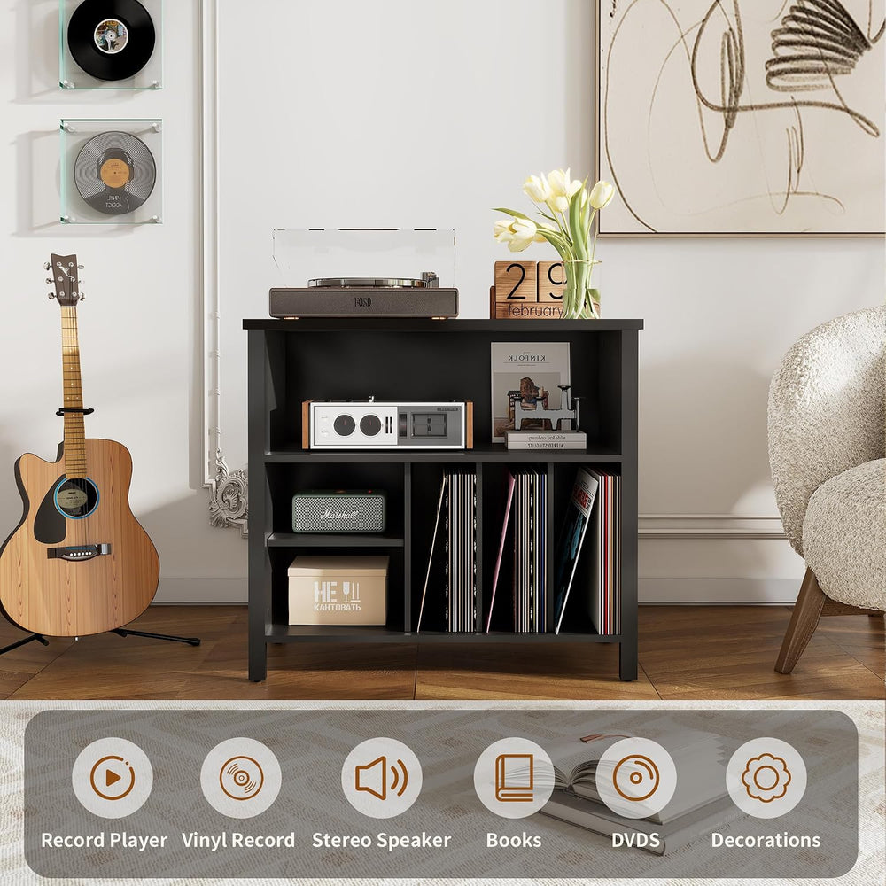 Record Player Stand, Turntable Stand with 4 Cabinet up to 220 Albums,Black | ...