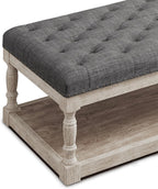 Ottoman Coffee Table, Large Rectangle Ottoman with Storage - Upholstered Cushioned Bench for Living Room, Tufted Linen Fabric with Solid Wood Shelf, Entryway Bench(Dark Gray)