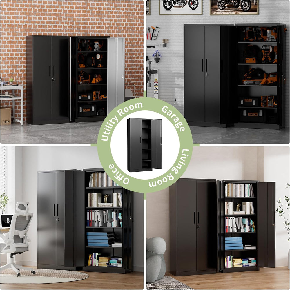 Metal Storage Cabinet, 71" H Garage Storage Cabinet with Doors and Adjus...