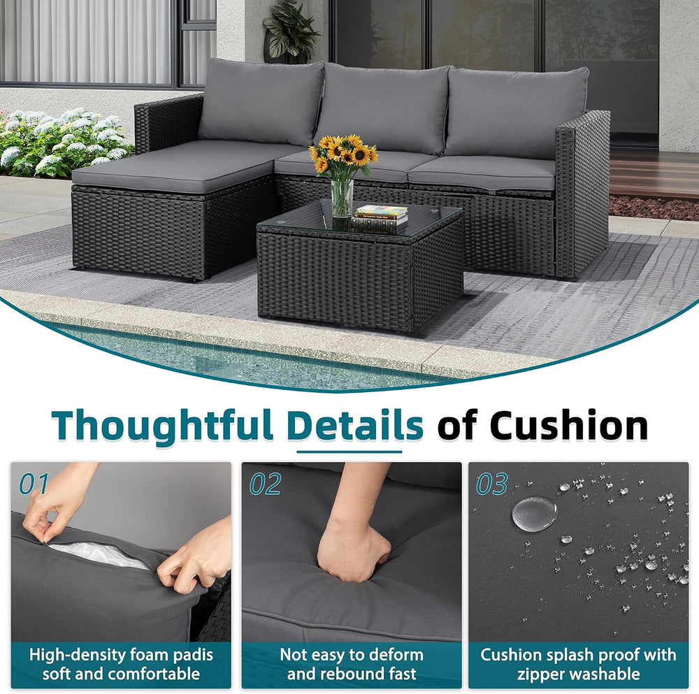 SUNLEI Patio Furniture Set with Detachable Soft Cushions, Outdoor PE Rattan P...