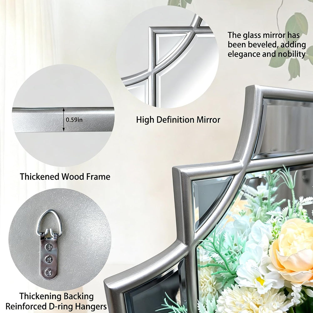 36"x24" Geometric Decorative Beveled Mirror with Silver Wood Frame
