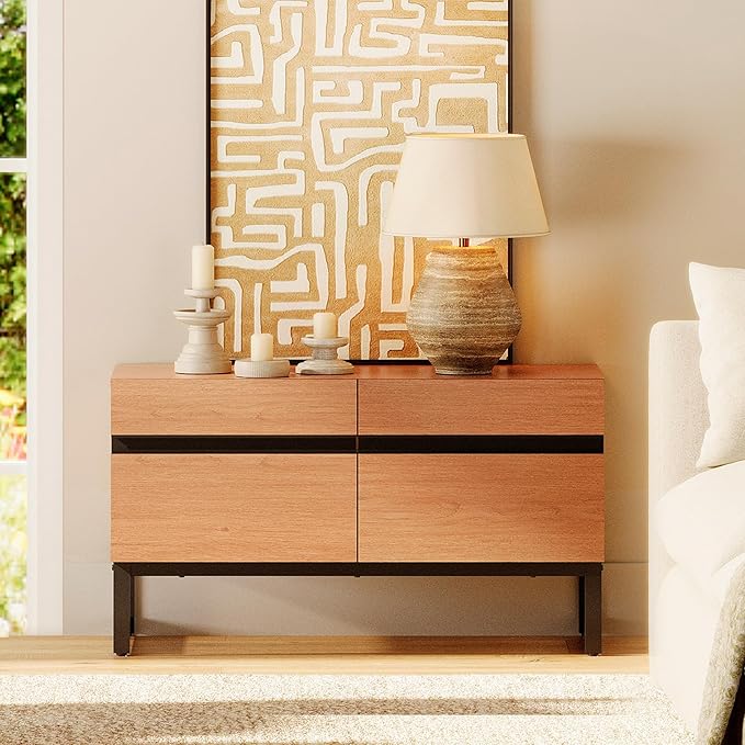WAMPAT Modern TV Stand for TVs Up to 40 Inch, Entertainment Center Media Console with Storage Cabinet, TV Console for Living Room, Mocha