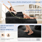 Oversized Chaise Lounge Indoor, Modern Plush Faux Fur Fabric Deep Seat Boneless Memory Foam Sleeper Chaise Lounge Sofa Chair with Pillows for Living Room Bedroom Studio, No Assembly Couch, Black
