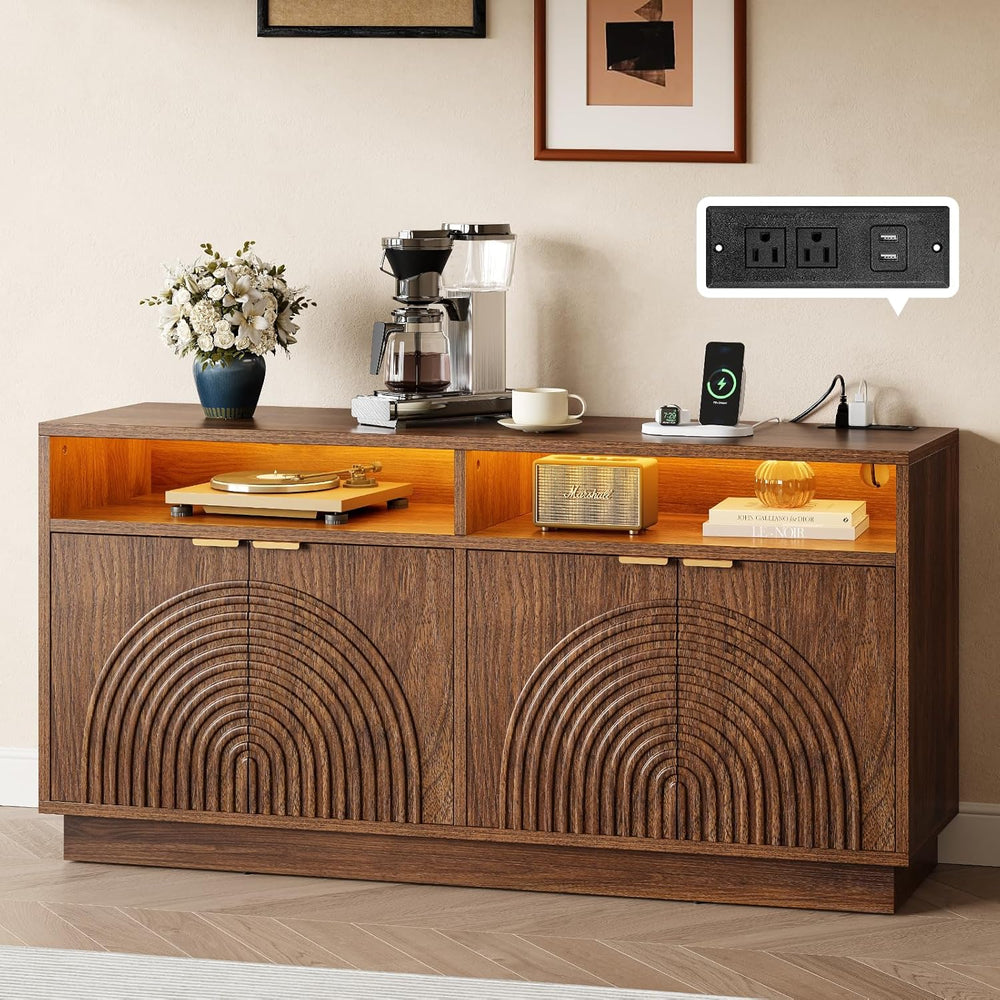 Modern Sideboard Buffet Cabinet with Storage - 58" Fluted Credenza Stror...