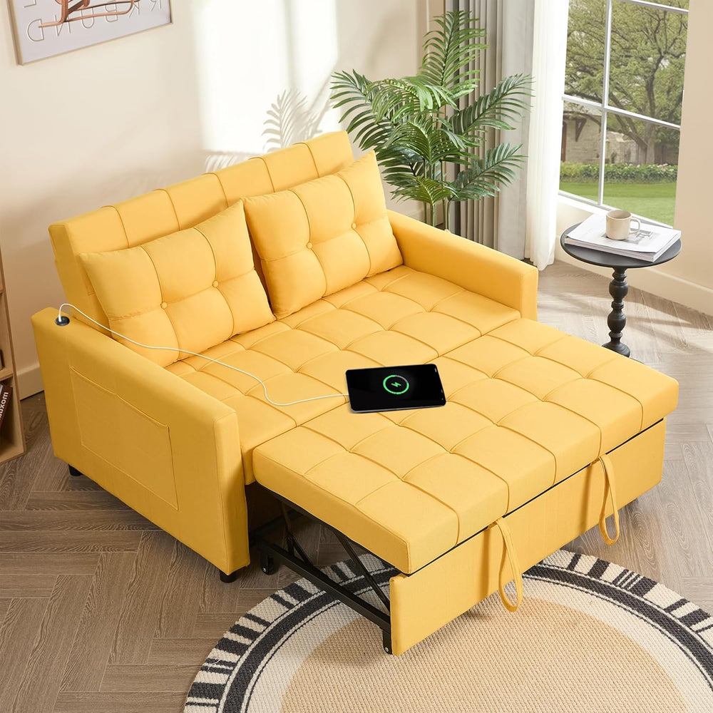 GOSUHI 52" 3-in-1 Convertible Sleeper Sofa Bed, Linen, Yellow | Pull-Out...