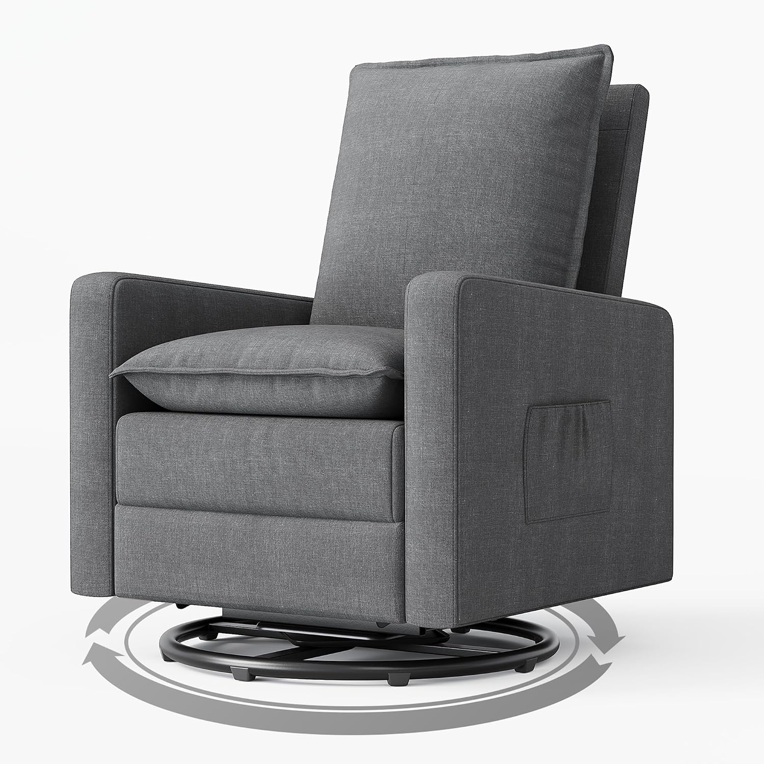 Swivel Glider Recliner for Adult Indoor Upholstered Lounge Nursery Chair Single Sofa with Side Pockets for Living Room Bedroom