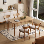 100% Solid Oak Dining Chairs, Mid Century Modern Dining Chair with Curved Backrest, Fabric Upholstered Dining Chairs for Kitchen, Study, Living Room (2, Original Wood-Gray Cushion)