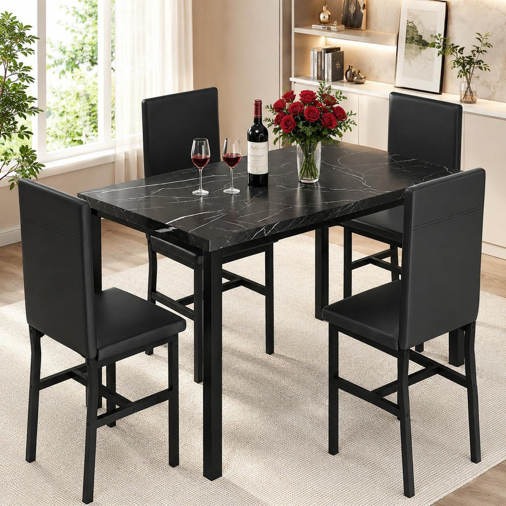 DKLGG 5-Piece Dining Table Set for 4, Faux Marble Kitchen Table Chairs Set of...
