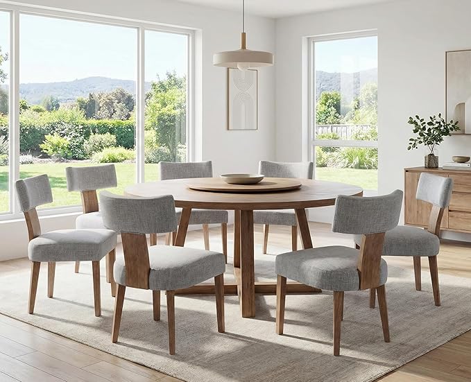 Linen Dining Chairs Set of 2 Modern Dining Chair with Wood Legs, Upholstered Dining Chairs for Dining Room, Kitchen, Vanity, Living Room, Grey