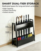 Large Square Metal Umbrella Stand for Entryway with Drip Tray | Hold up to 16 long and 32 compact umbrellas in one stand: keep your entryway clutter-free and floors dry with a drip tray