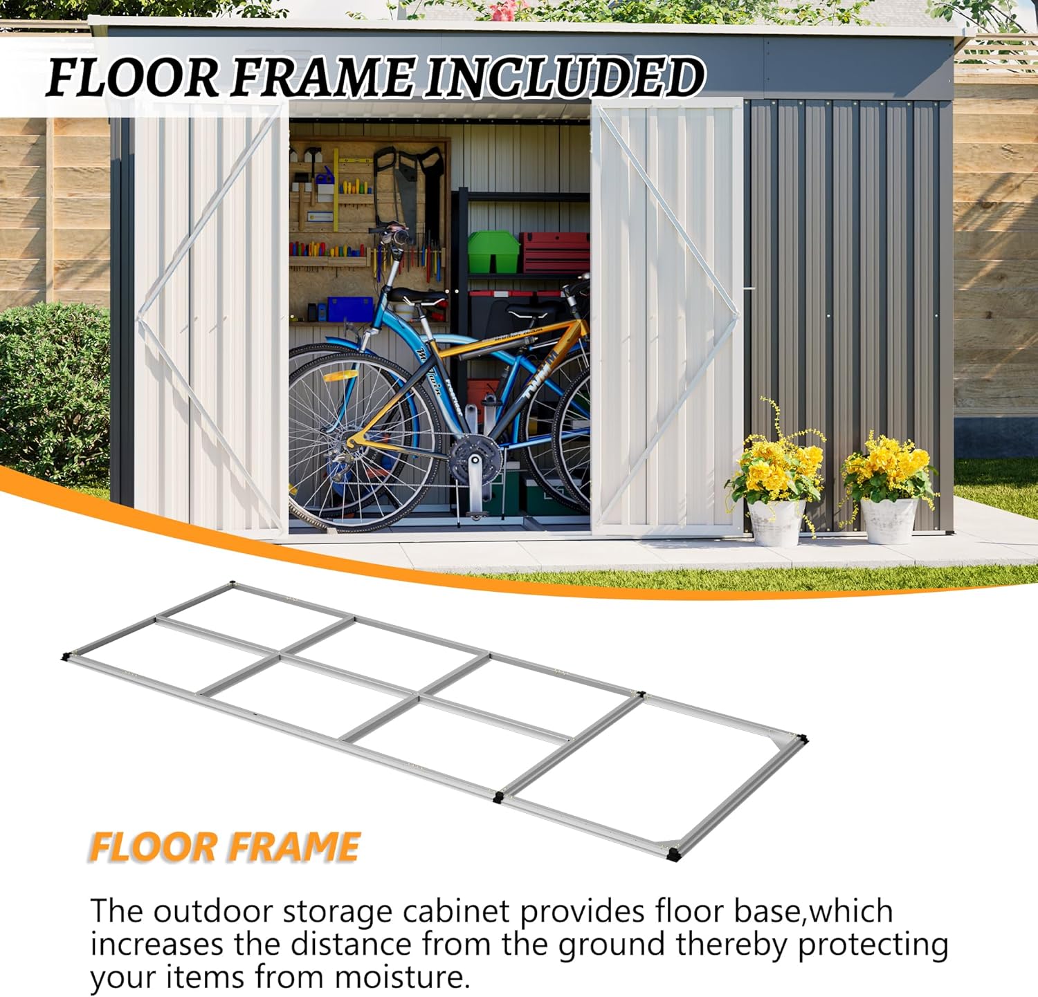 4'x10' Metal Shed Outdoor Storage Shed,Metal Steel Utility Tool Shed Storage House with Double Lockable Doors and Air Vent for Backyard Garden Patio Lawn Gray