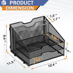 Letter Tray Organizer, Mesh Desk File Organizer with 3 Paper Trays and 2 Vertical Upright Section, Blank