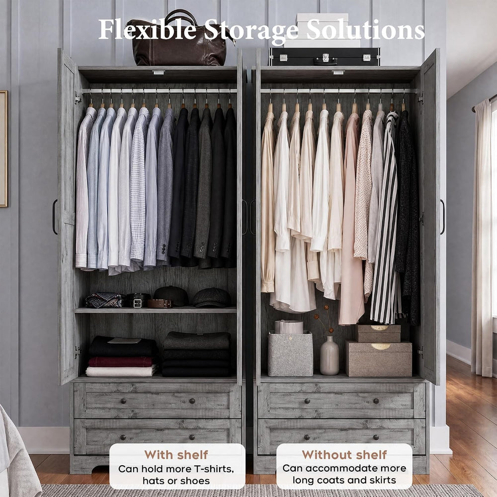 Yechen 71" Wooden Armoire Wardrobe Closet with 2 Doors & 2 Drawers, ...