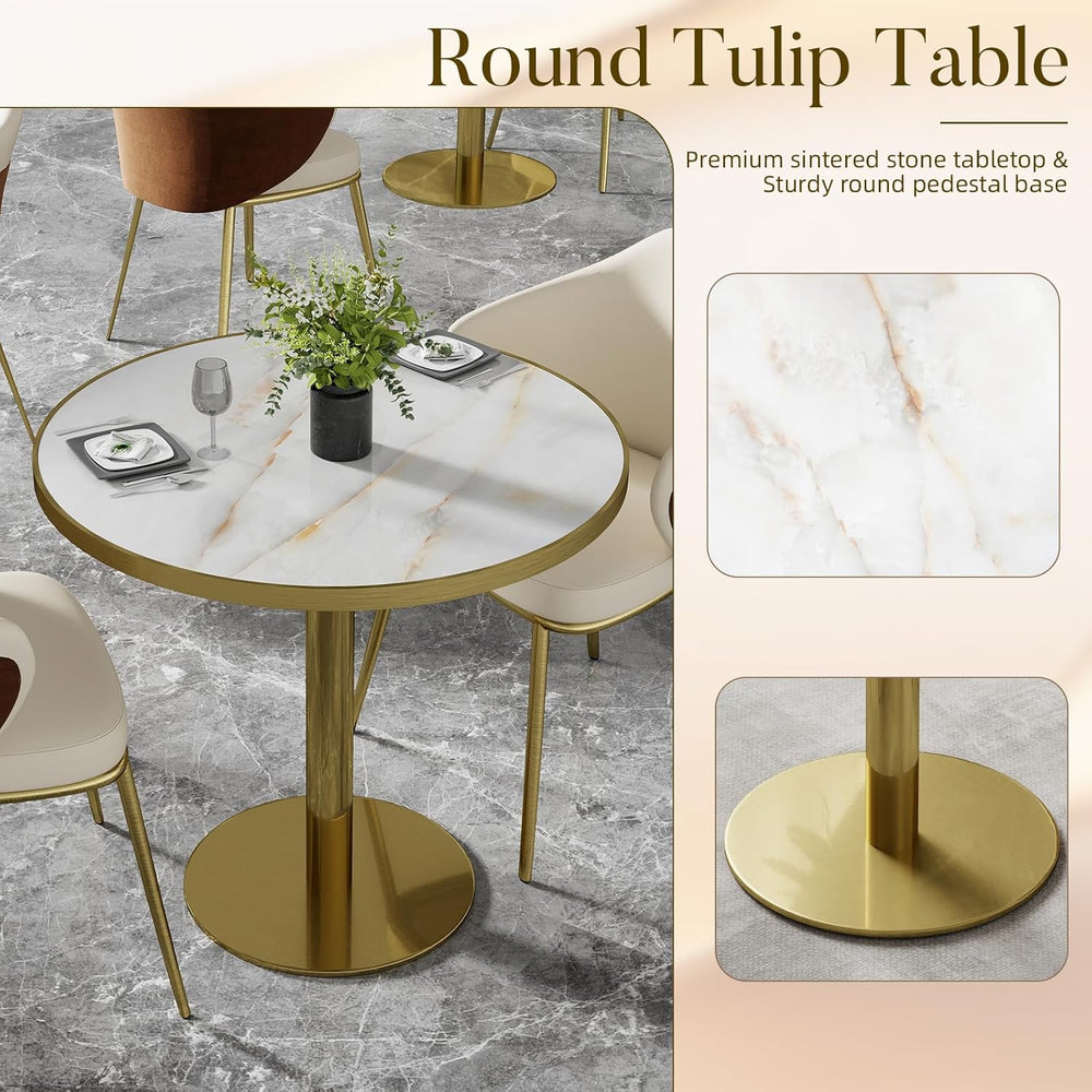 31.5" Round Tulip Table with 1.2" Thick Gold Vein Onyx Sintered Sto...