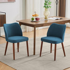 Dining Chair Set of 4, Linen Upholstered Dining Chair with Wood Legs, Wing Backrest, Wooden Kitchen Chair, Kitchen Chairs with Thick Cushions for Dining Room, Living Room, Blue