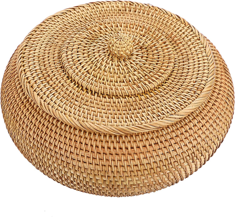 Hipiwe Round Rattan Boxes with Lid Natural Woven Picnic Storage Basket Bin