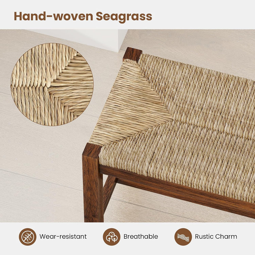 Giantex 40" Dining Bench with Woven Seagrass Woven Seat, Rubber Wood Leg...