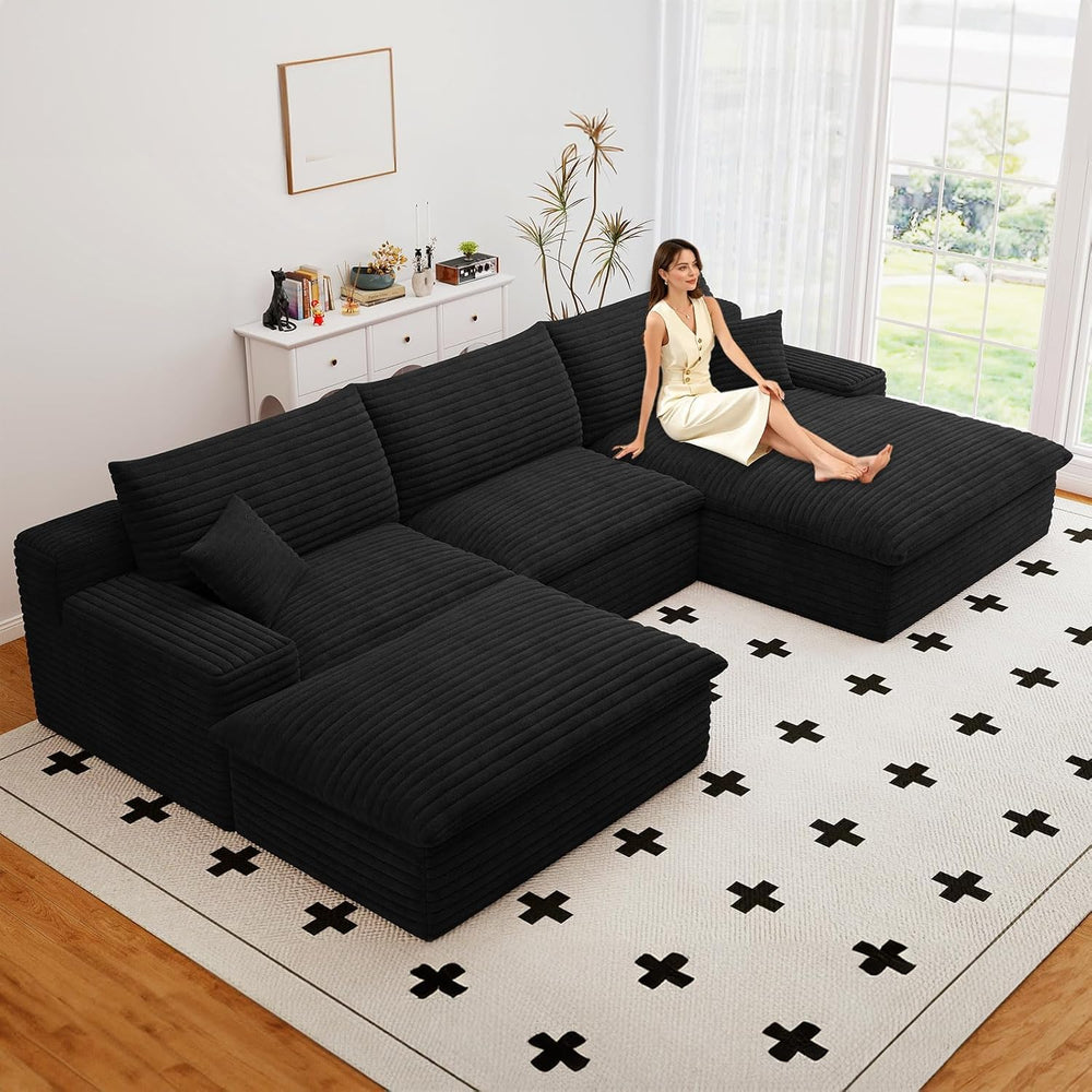 107" Cloud Couch Modular Sectional Sofa for Living Room, U-Shape Couch w...