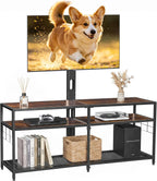 VECELO TV Stand with Mount, Universal Swivel TV Console for 32-75 inch TVs, 55" Entertainment Center with Storage Shelves, for Living Room, Bedroom, Rustic Brown