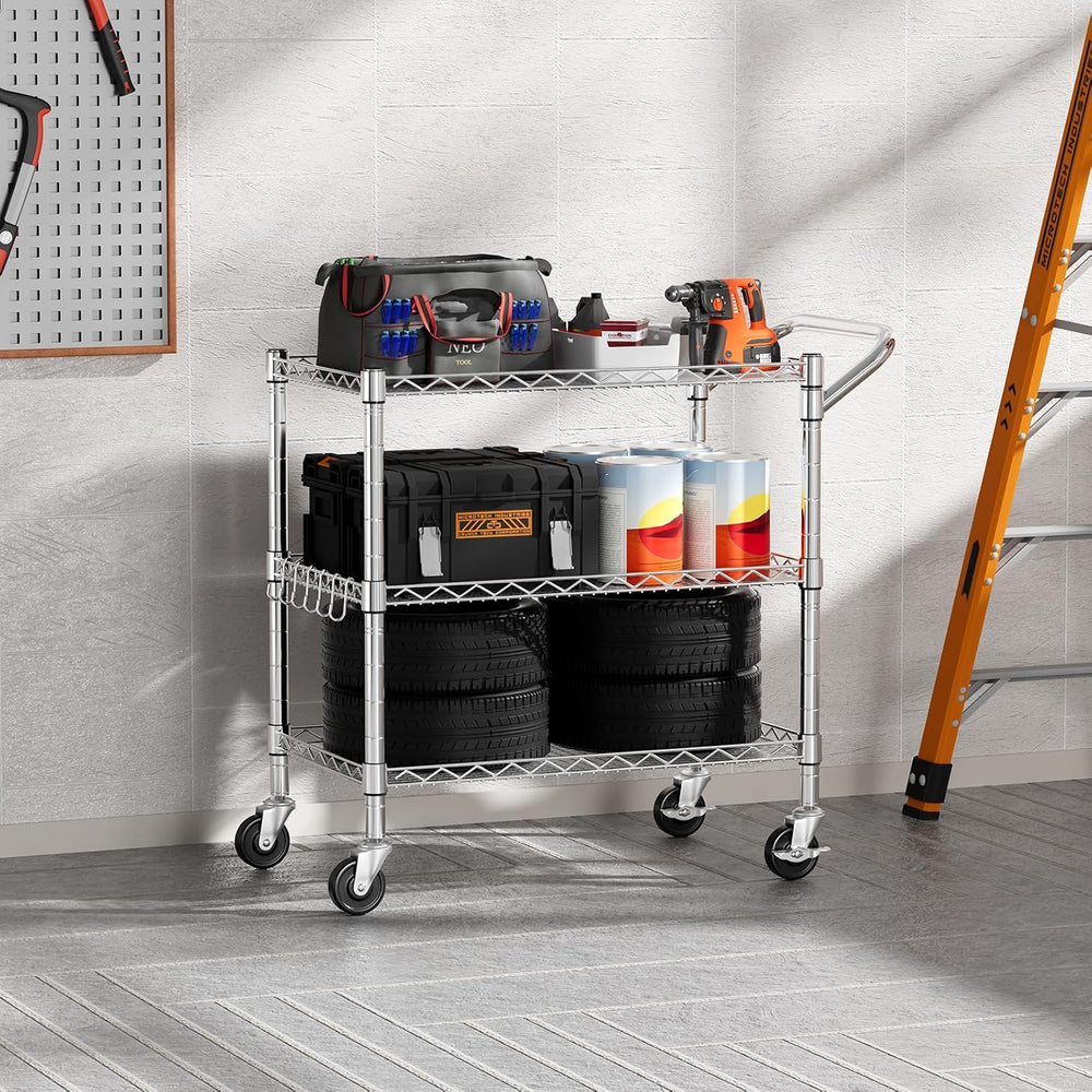 NTE 3 Tier Heavy Duty Rolling Utility Cart on Wheels, 990Lbs Capacity Rolling...