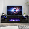 oneinmil 80” TV Stand with 36” Electric Fireplace, Large Modern Media Entertainment Center with Storage Cabinet and 12 Colors LED Lights for TVs Up to 90", Black+Black