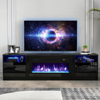 oneinmil 80” TV Stand with 36” Electric Fireplace, Large Modern Media Entertainment Center with Storage Cabinet and 12 Colors LED Lights for TVs Up to 90", Black+Black