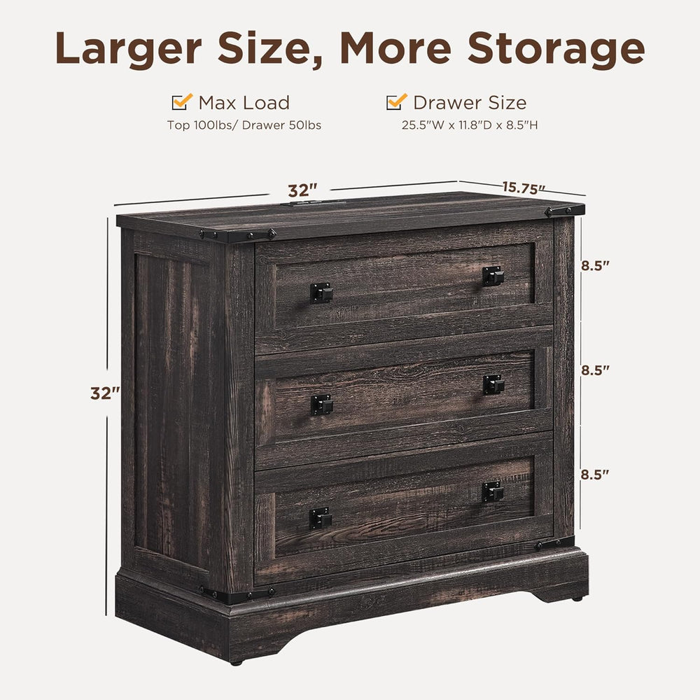 T4TREAM 32" Farmhouse Nightstand with 3 Storage Drawers, Large End Table...