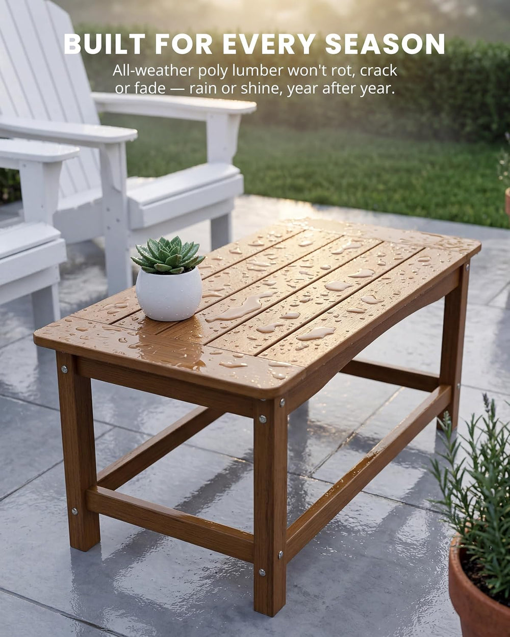 Teak Outdoor Coffee Table for Patio, Rectangle Poly Lumber