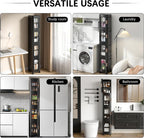 VECELO 4-Tier Tall Narrow Storage Cabinet with Movable Wheels, Adjustable Shelves, Anti-Tip, Slim, for Small Space, Bathroom, Kitchen, Laundry, Black