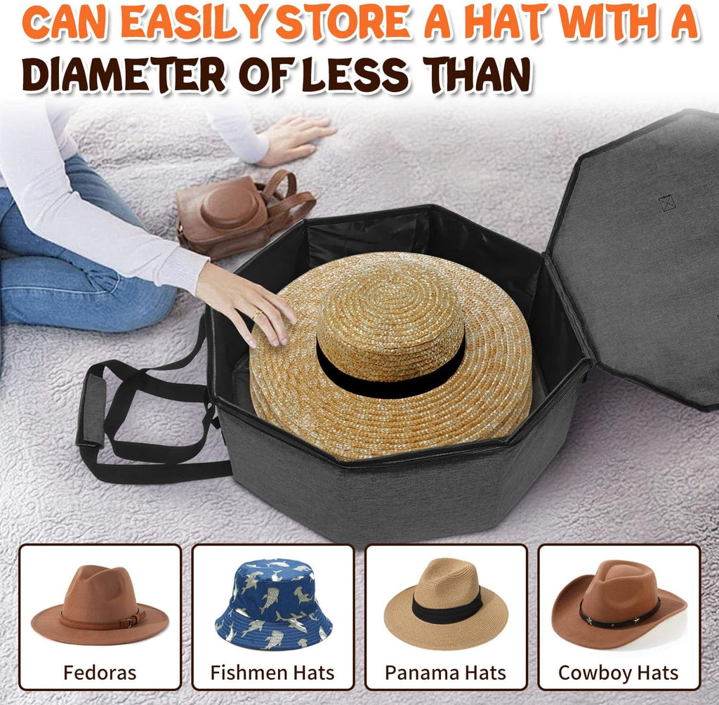 Boczif Hat Storage Box for Women and Men, Hat Storage bag for Travel Collapsible, Cowboy Hat Case with Handle, Hat Organizer Container Large Cap Bag for Carry (Dark Grey)